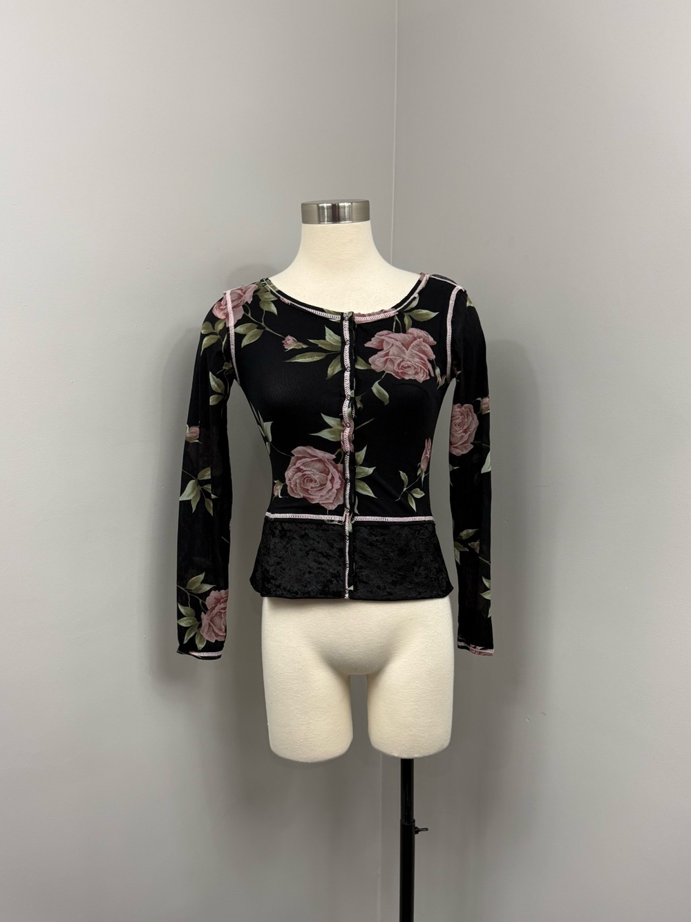 Love Sex Money Black Y2K Floral Top